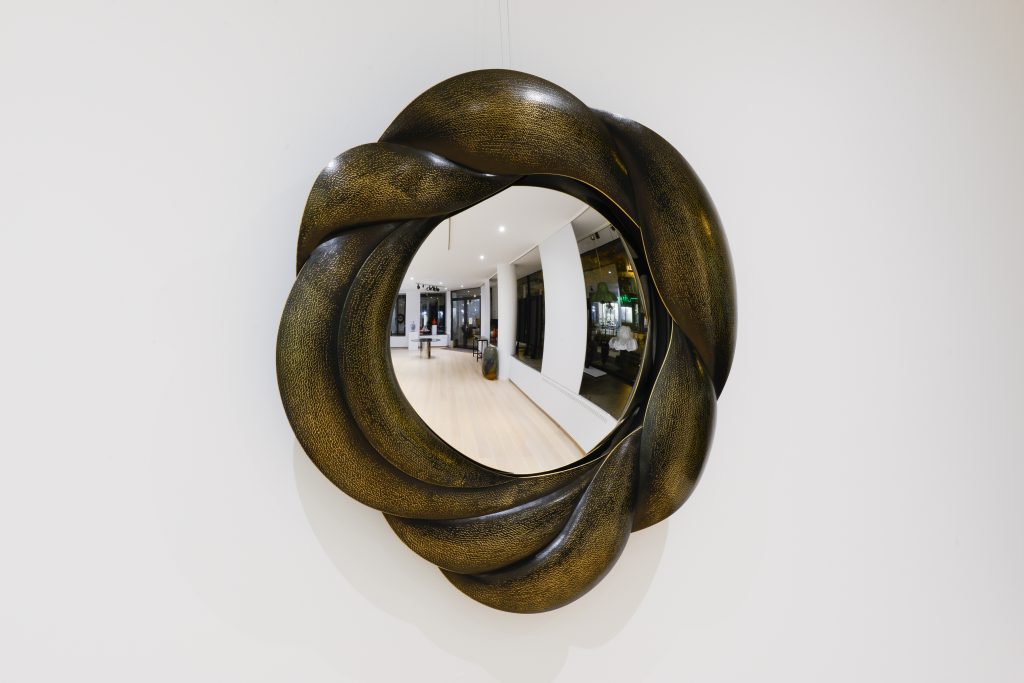 Elie Hirsch one-off mirror, hammered and patinated copper. Sormery France, 2020.